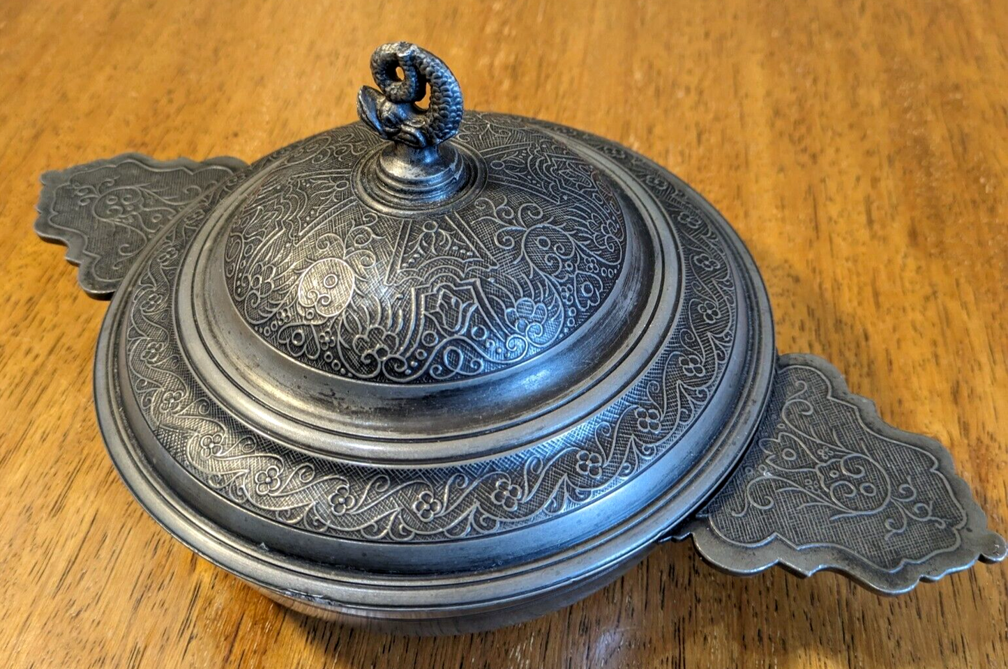 18th 19th Century French Hallmarked Pewter Porringer Bowl 2 Handles Dish Antique