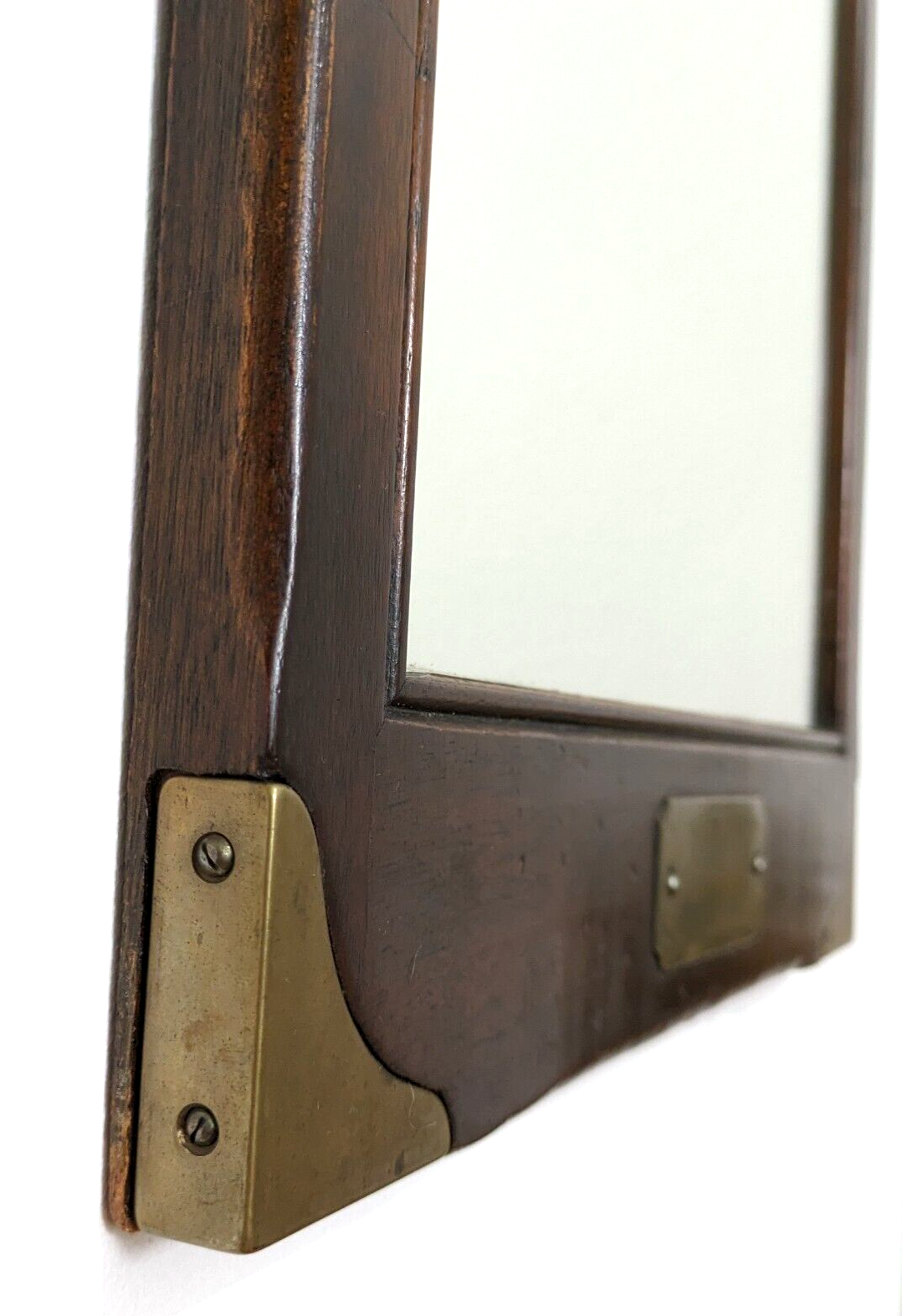 Antique Mahogany Brass Campaign Style Rectangular Wall Mirror 73.5 x 37.5 cm