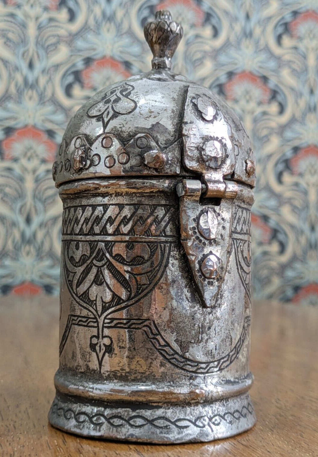 18th Century Islamic Ottoman Engraved Tinned Copper Canister Container Antique