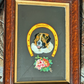 Victorian 19th Century St Bernard Dog Reverse Painted Bevel Edge Oak Wood Mirror