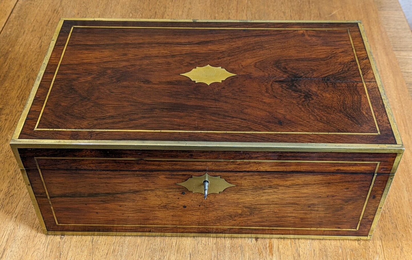 Early 19th Century Regency Mahogany Brass Bound Campaign Writing Slope Box + Key