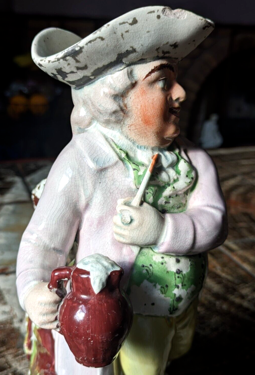 18th Century English Staffordshire Pearlware Hearty Good Fellow Toby Jug Antique