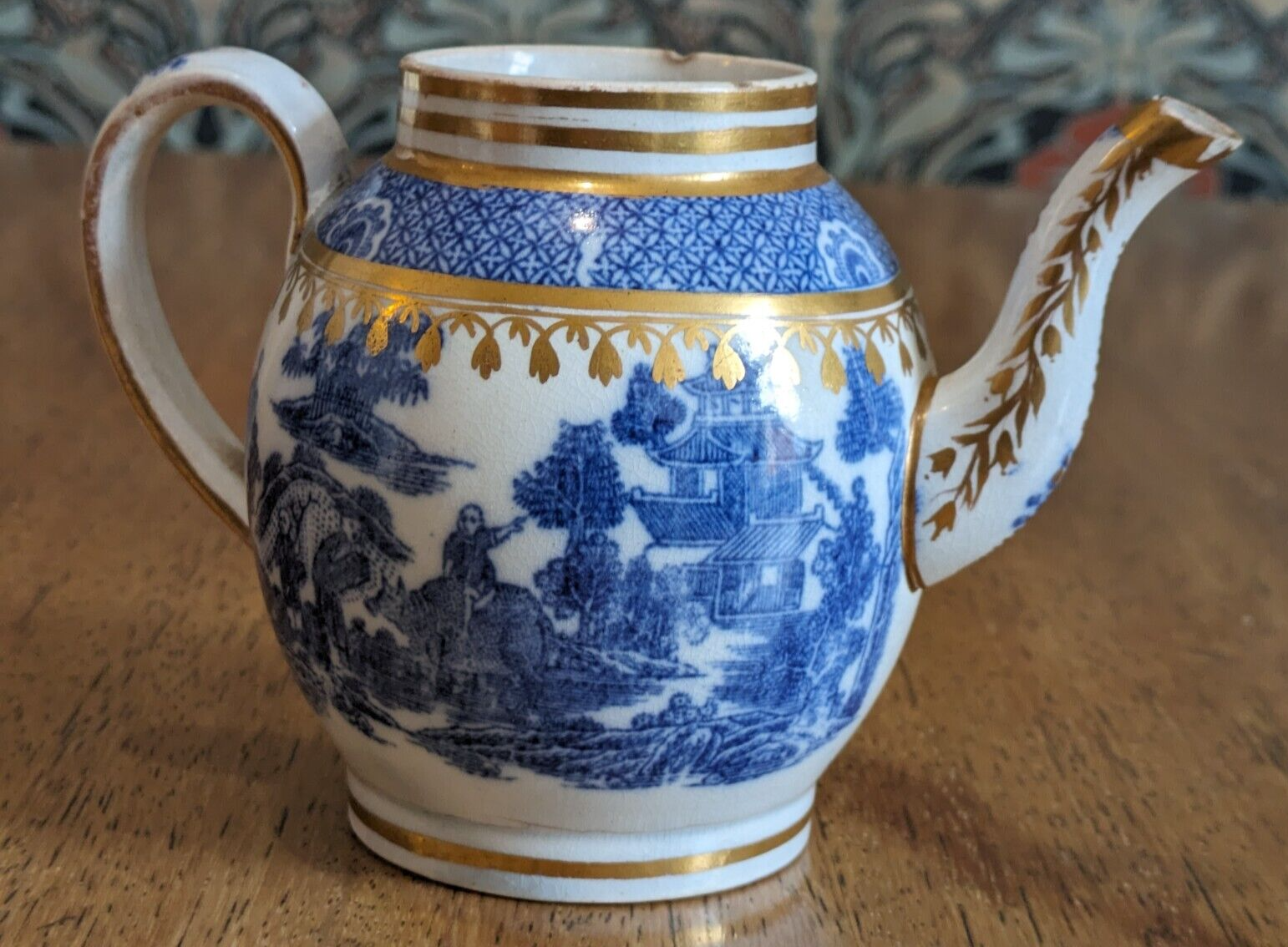 18th Century Spode England Chinoiserie Boy Buffalo Antique Gilt Pearlware Teapot