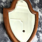 Victorian 19th Century Bevel Edged Faceted Yew Wood Shield Mirror London England