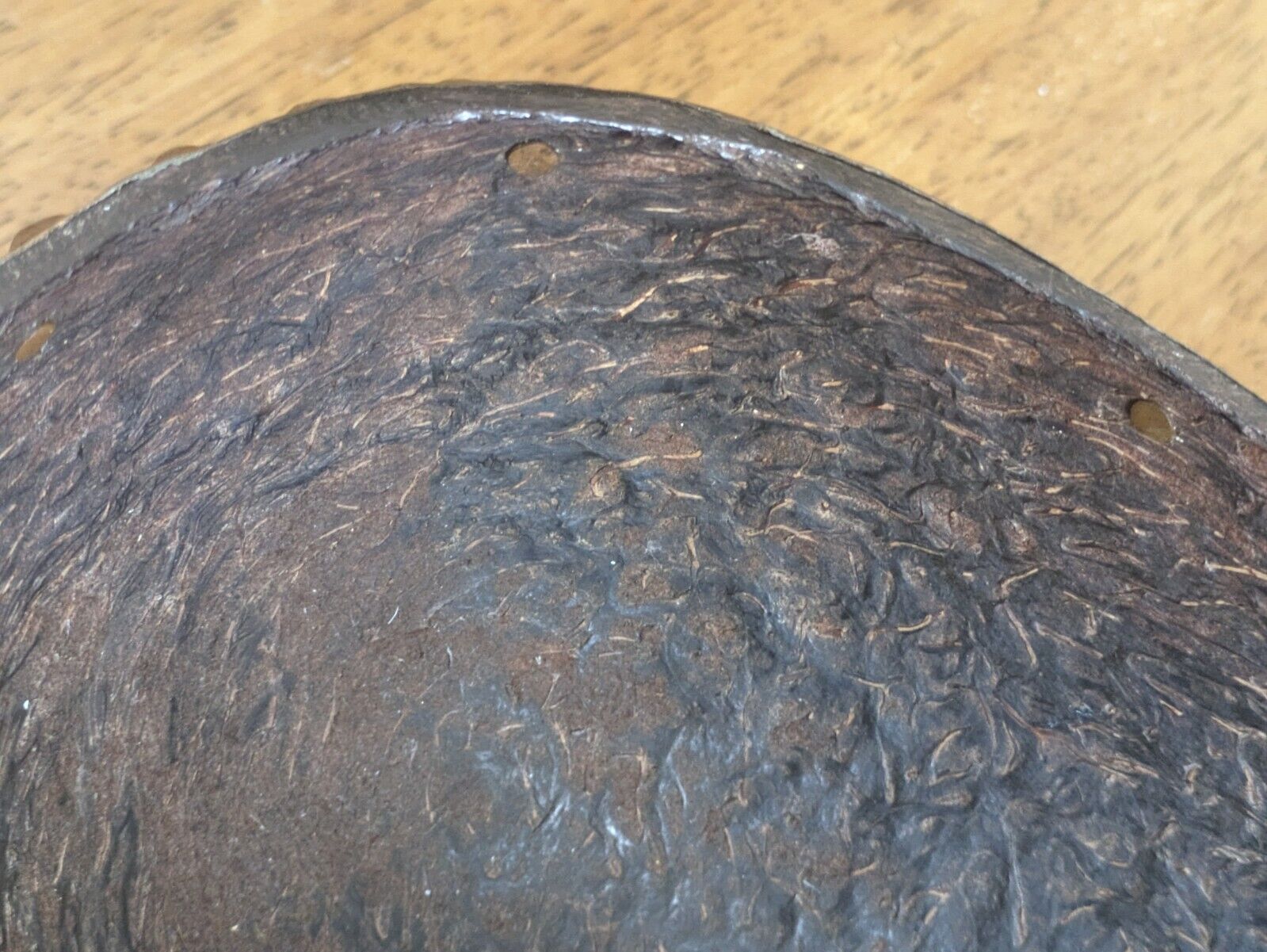 19th Century Half Coco De Mer Seychelles Nut Seed Shell Copper Bowl Dish Antique