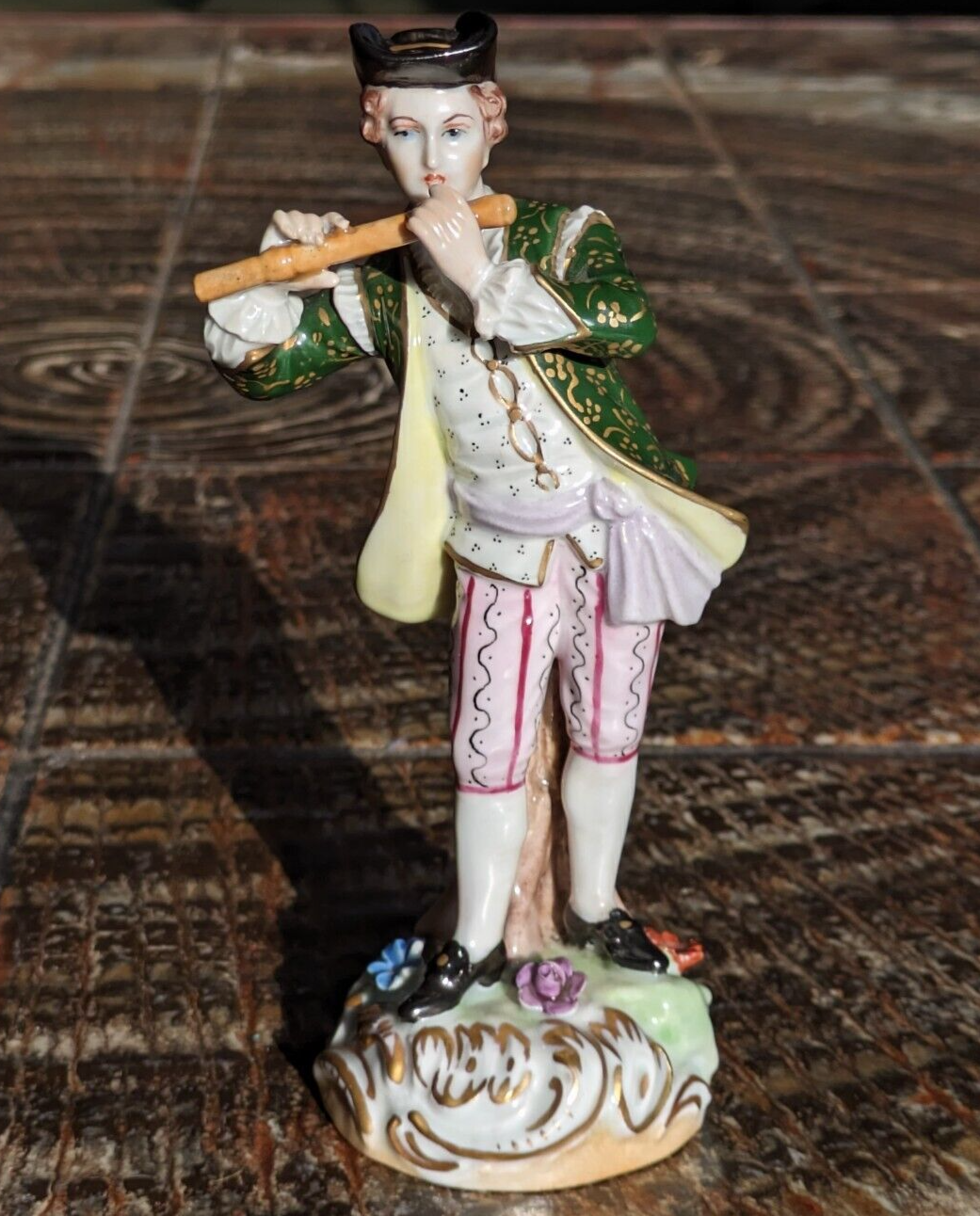 Antique German Porcelain Flute Player Antique Carl Thieme Dresden Meissen 6"