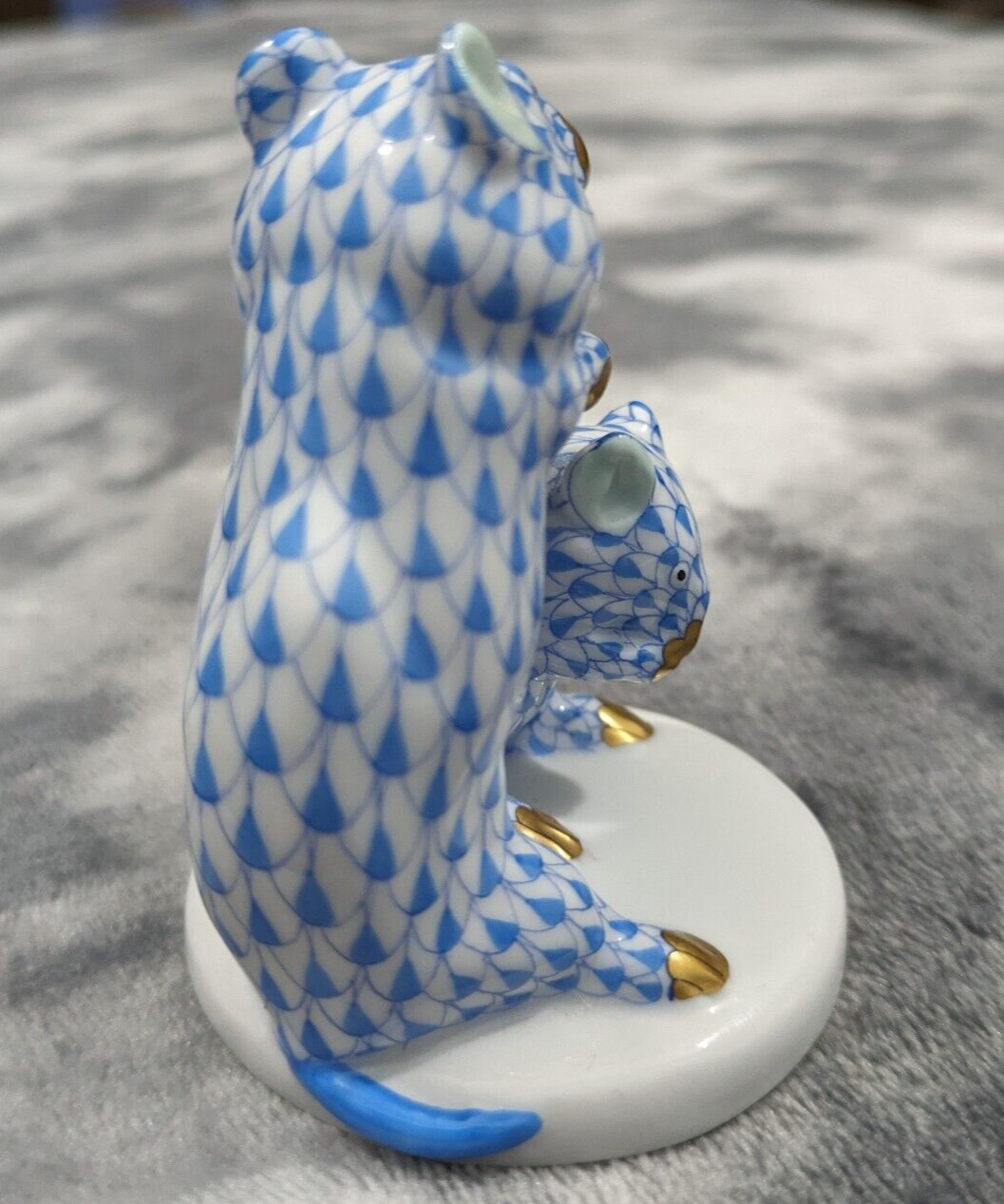 Herend Hungary Animal Porcelain Figure Mice Blue Fishnet Vintage 20th Century