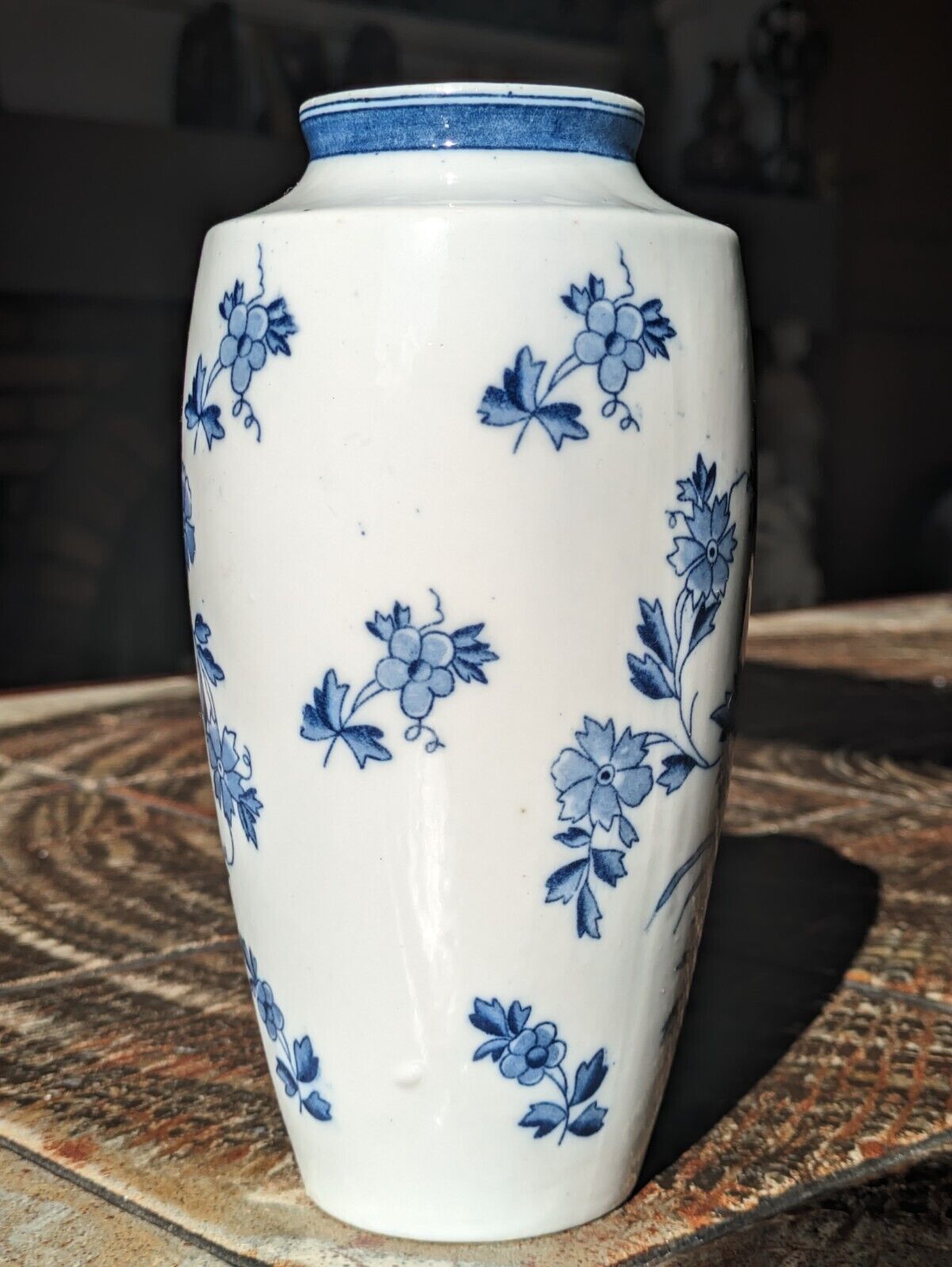 Antique Dutch Delft Ceramic Pottery Blue & White Windmill Ship Vase 18.25 cm