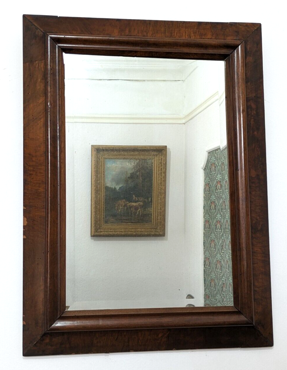 Early 19th Century English Mahogany Bevelled Wall Mirror Antique Glass 81.5 x 60