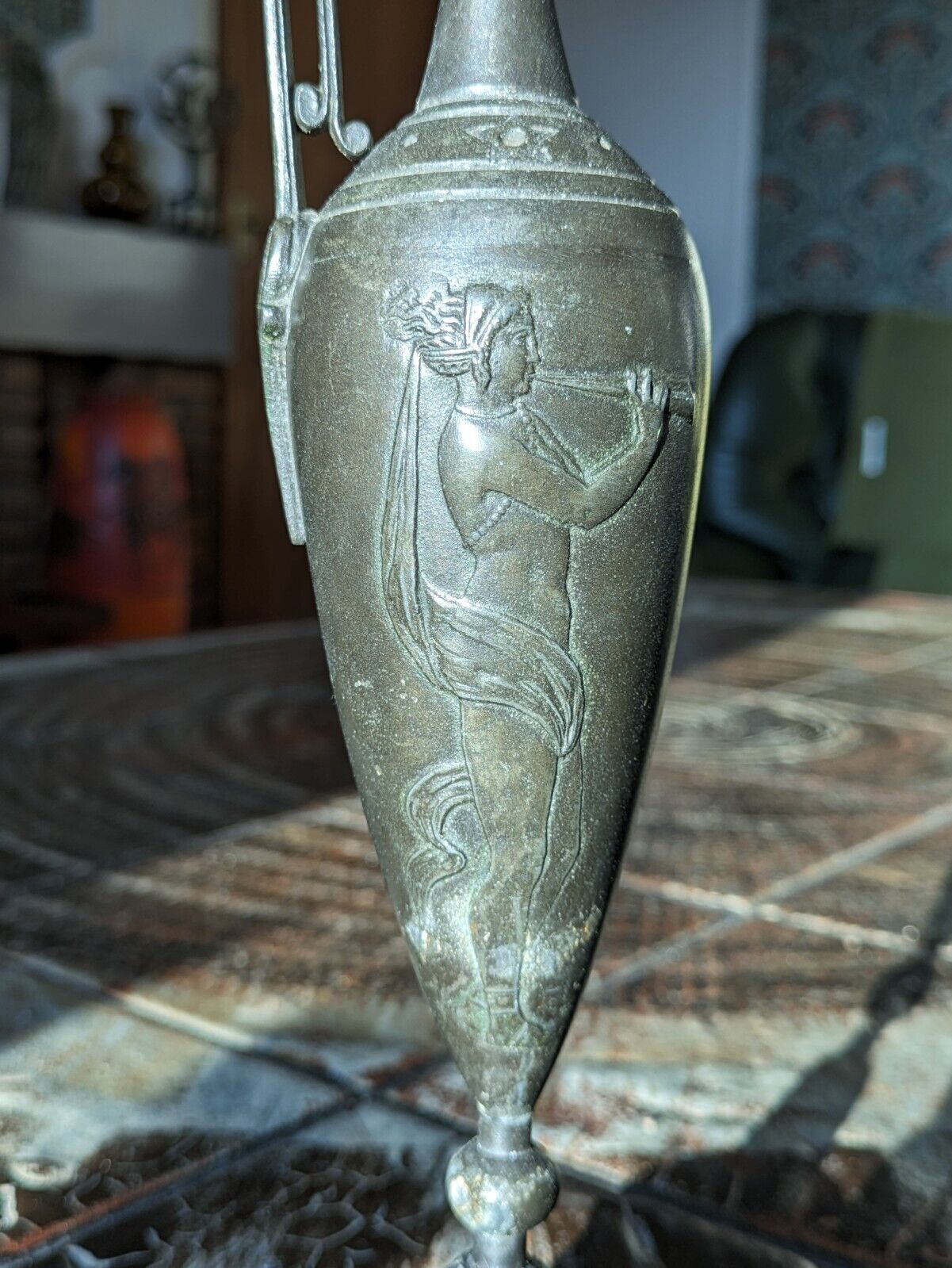 Antique Neoclassical Grecian Grand Tour Iron / Spelter Metal Ewer Jug Amphora