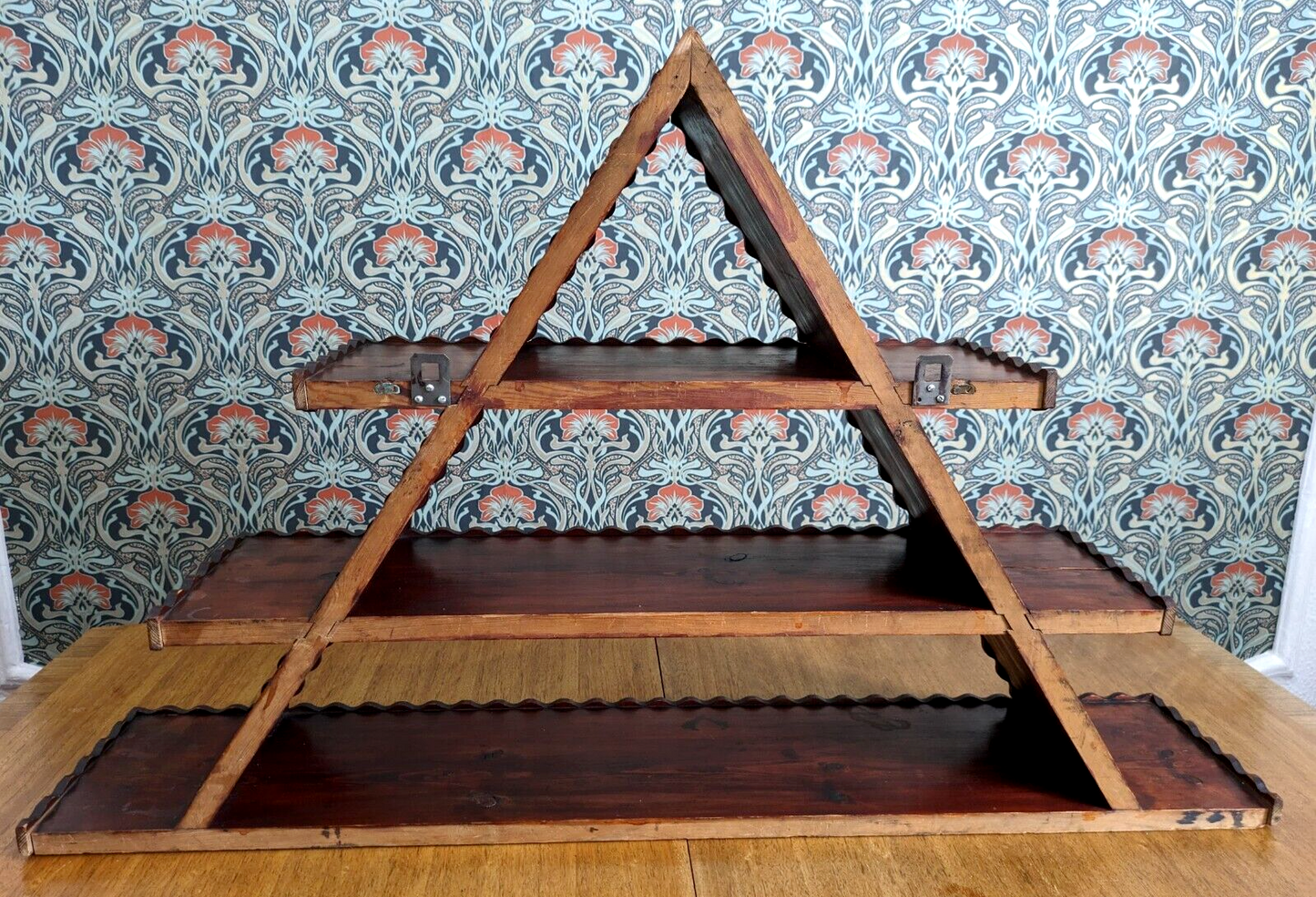 Scandinavian 19th Century Carved Danish Amager Triangular Shelf Folk Art Antique