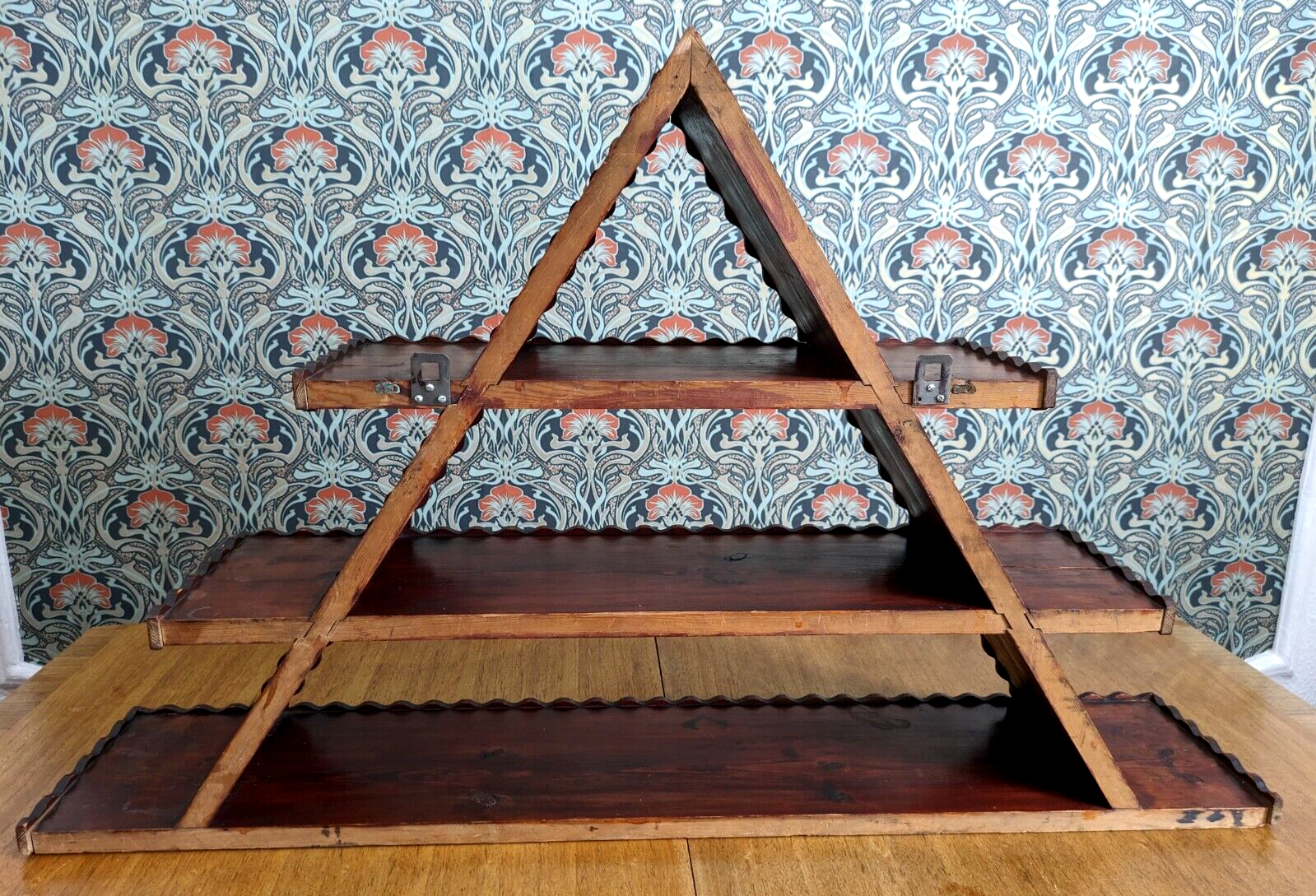 Scandinavian 19th Century Carved Danish Amager Triangular Shelf Folk Art Antique