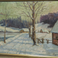 Original 20th Cent Danish Oil Canvas Painting Regnar Jacobsen Winter Landscape