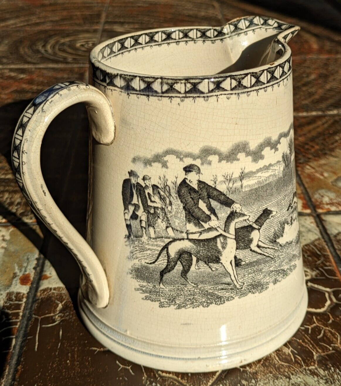 Large 19th Century Staffordshire Pearlware Jug Hunting Pitcher Victorian Antique