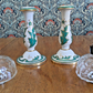 Mid 19th Century Victorian Green White Ceramic Candlestick Holders / Oil Lamps