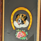 Victorian 19th Century St Bernard Dog Reverse Painted Bevel Edge Oak Wood Mirror