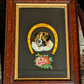 Victorian 19th Century St Bernard Dog Reverse Painted Bevel Edge Oak Wood Mirror