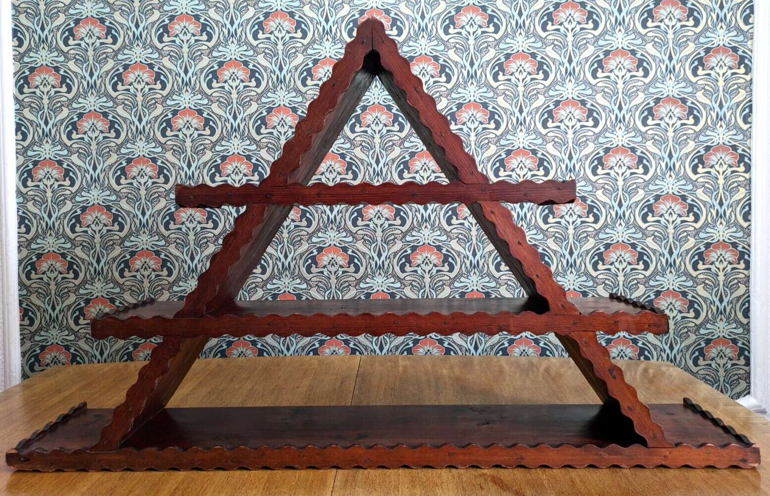 Scandinavian 19th Century Carved Danish Amager Triangular Shelf Folk Art Antique