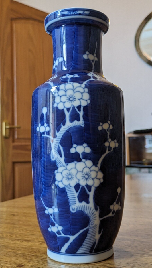 19th Century Antique Chinese Blue & White Porcelain Prunus Cherry Blossom Vase