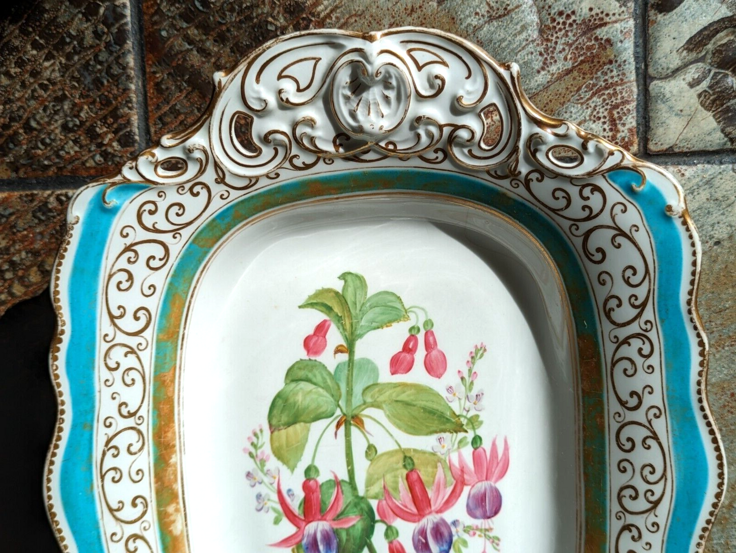 19th Century Copeland Hand Painted Botanical Flower Pottery Ceramic Tray Stand