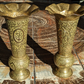 19th Century Pair of Indo Persian Engraved Brass Trumpet Vases Antique 26 cm