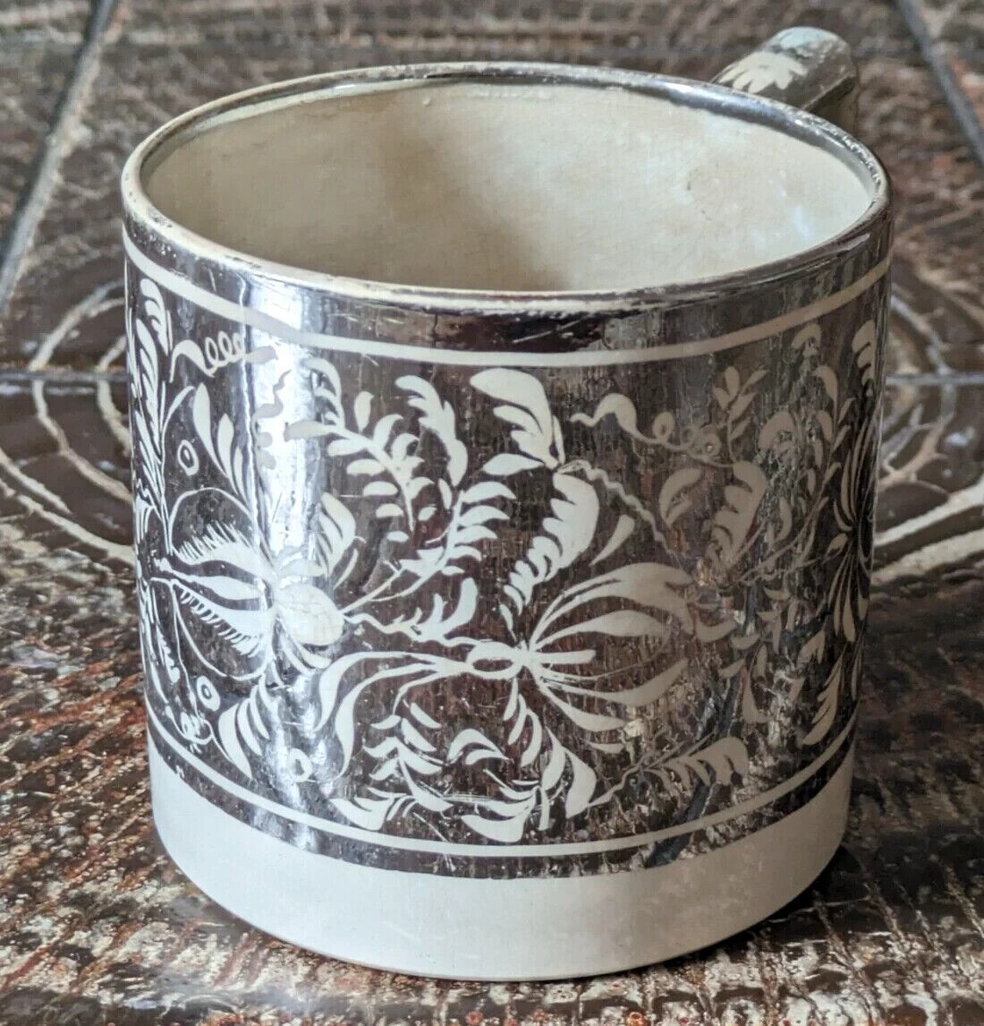 Georgian c1810 Silver Lustre Staffordshire Pearlware Antique Pottery Ceramic Mug