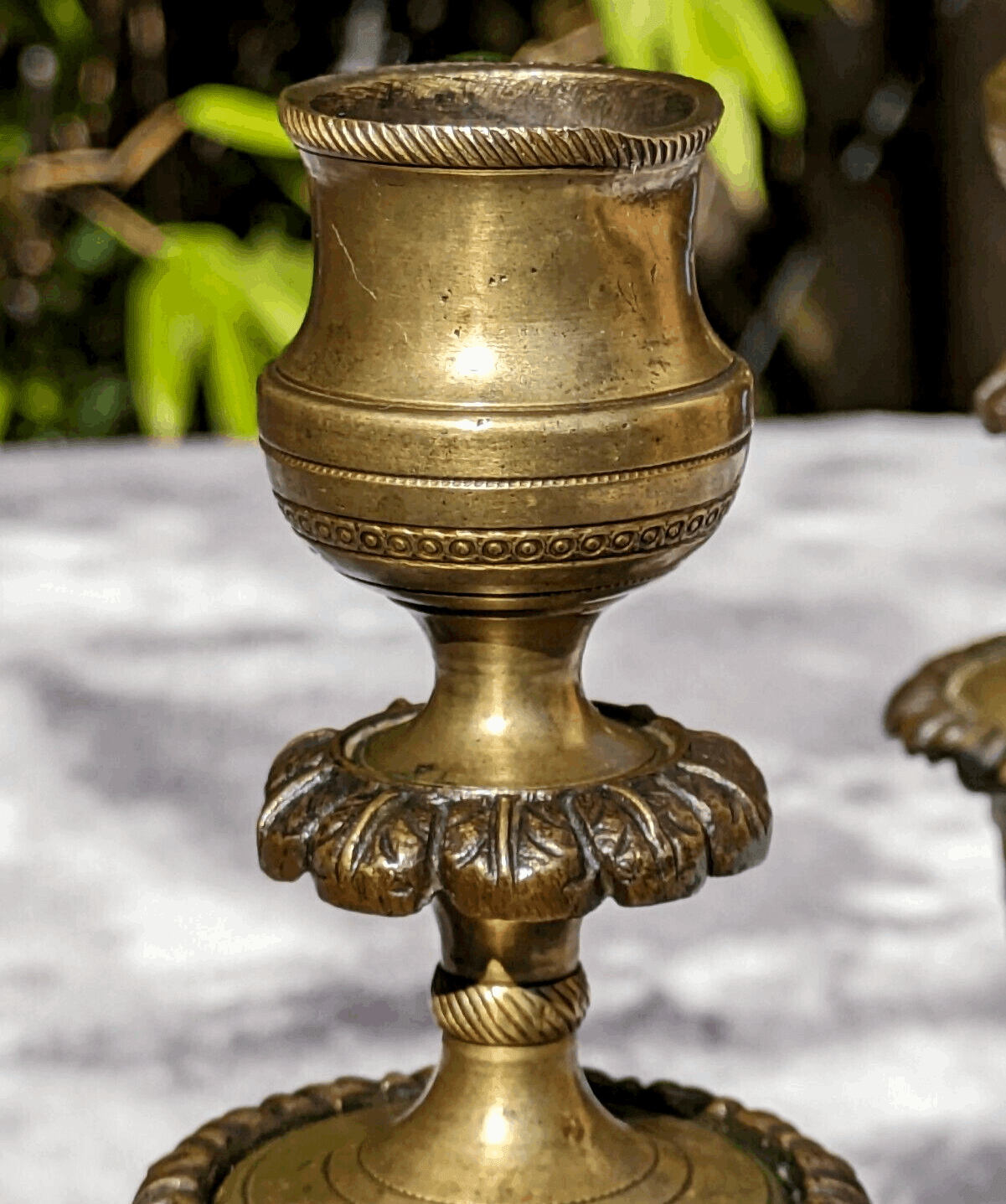 19th Century Antique Pair of Ornate Brass & Bronze Beehive Candlestick Holders