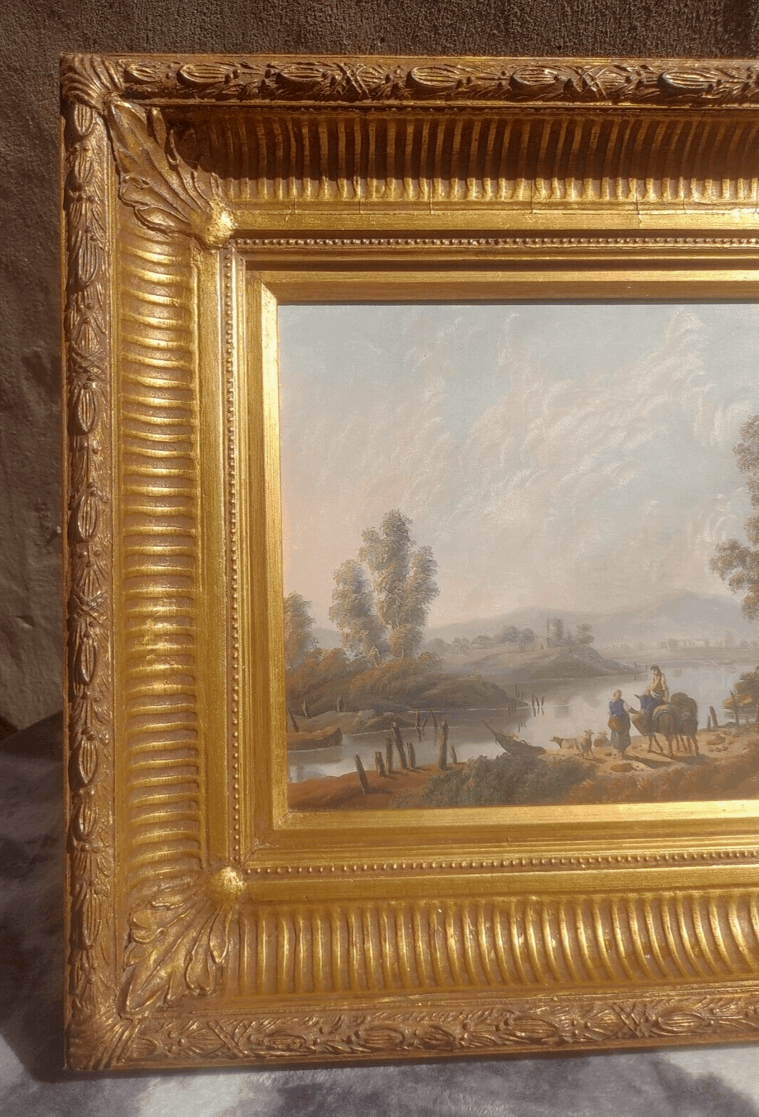 19th Century Antique Oil Board Landscape River Scene Painting Dutch Italianate ?