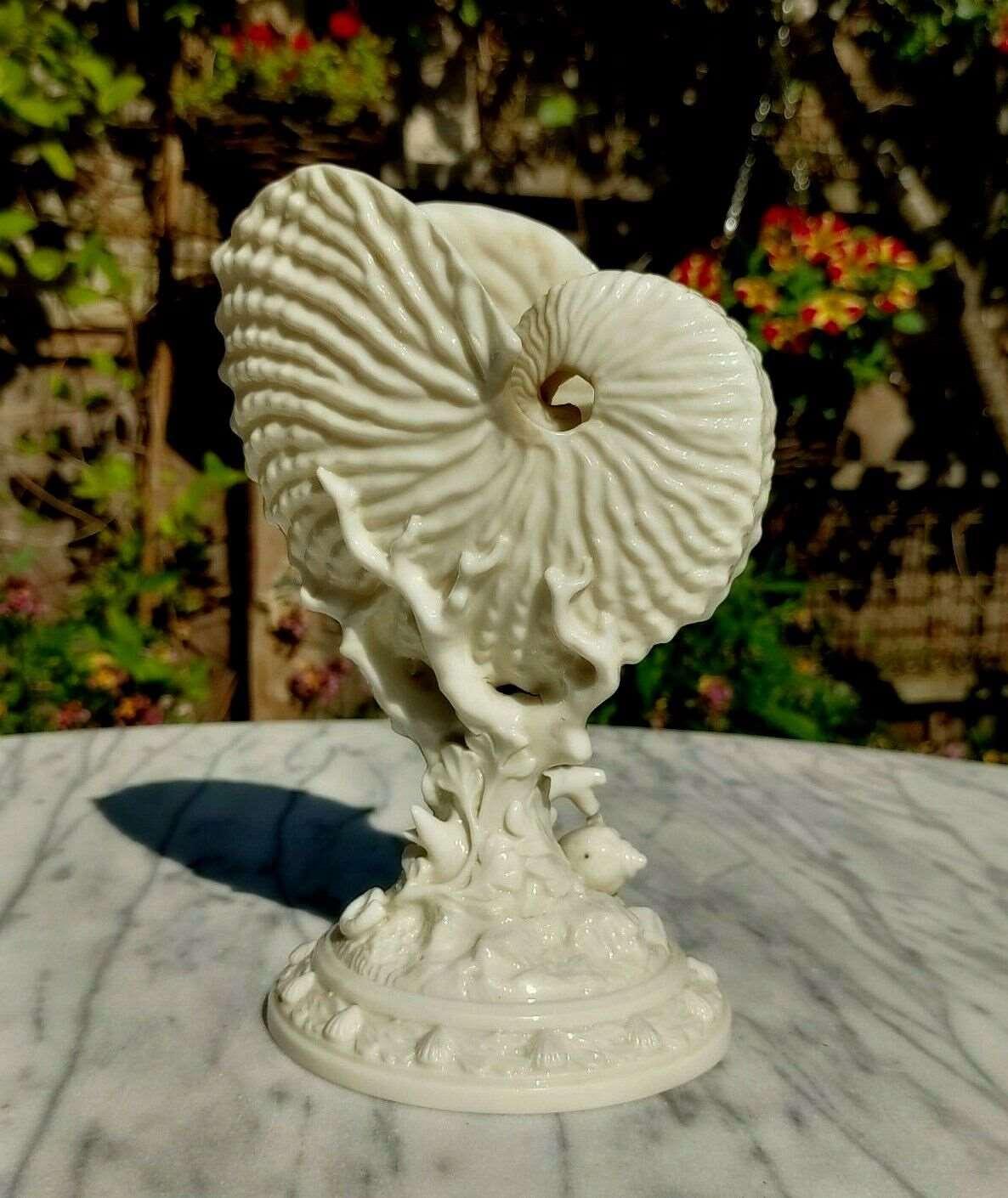 1883 Antique Victorian Royal Worcester Porcelain Nautilus Shell Display Vase