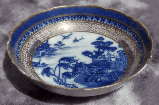 18th Century Caughley Blue White Chinoiserie Porcelain Saucer Bowl Dish