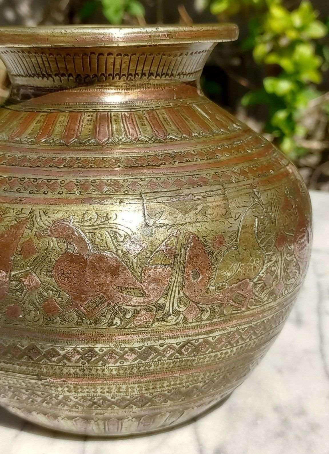 18th Century Indian Brass & Copper Ganga Jamuna Lota Holy Water