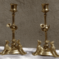 19th Century Antique Pair of Brass Hunting Dog Trophy Candlestick Holders - 20 cm
