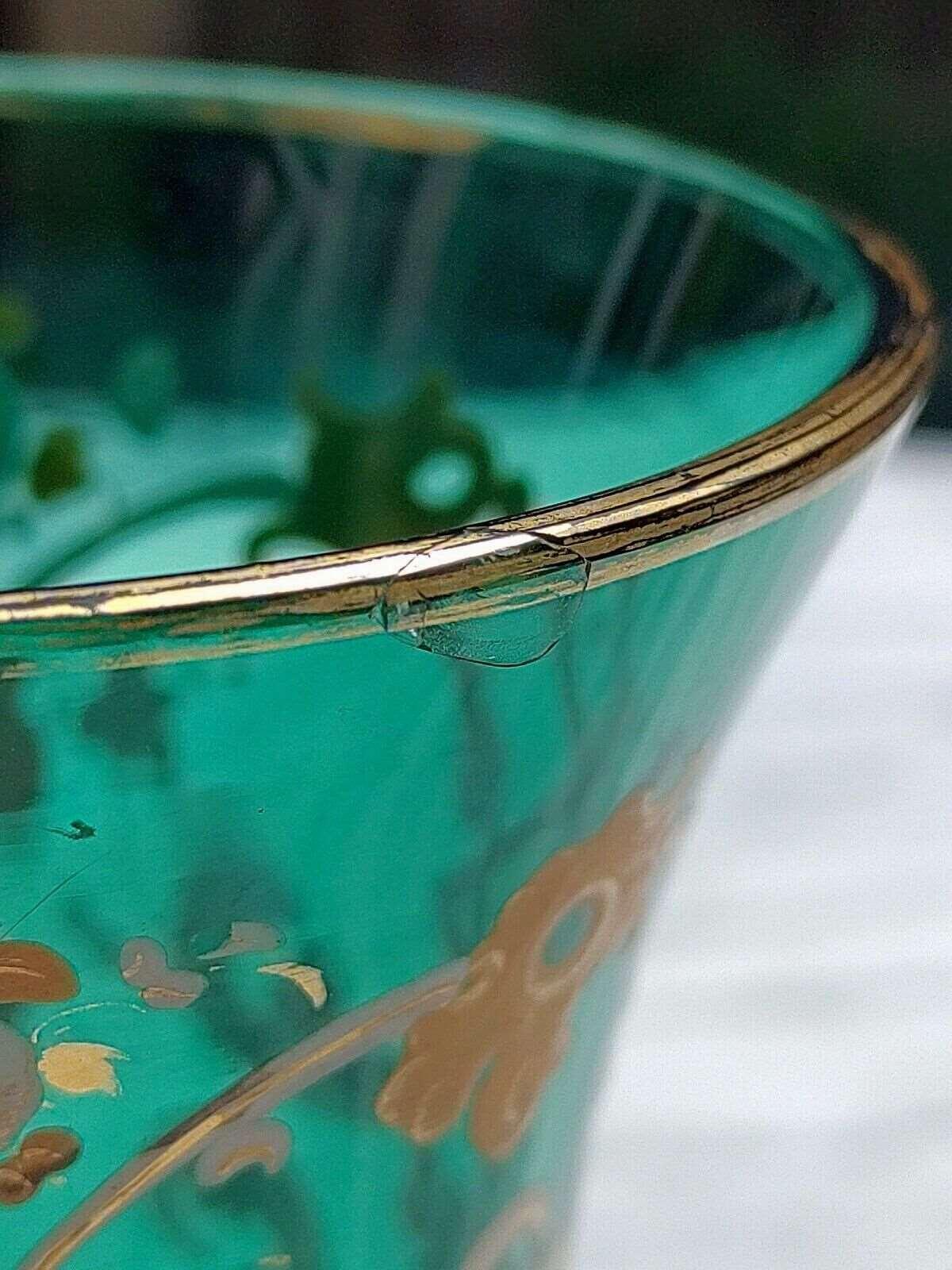 19th Bohemian Czech Hand Painted Enamel & Gilt Green Blown Glass Goblet