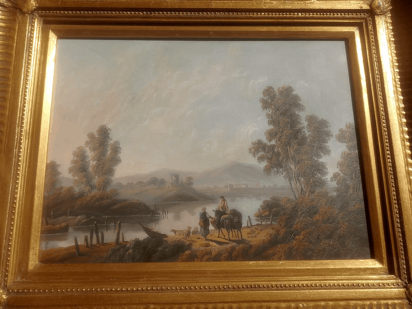 19th Century Antique Oil Board Landscape River Scene Painting Dutch Italianate ?