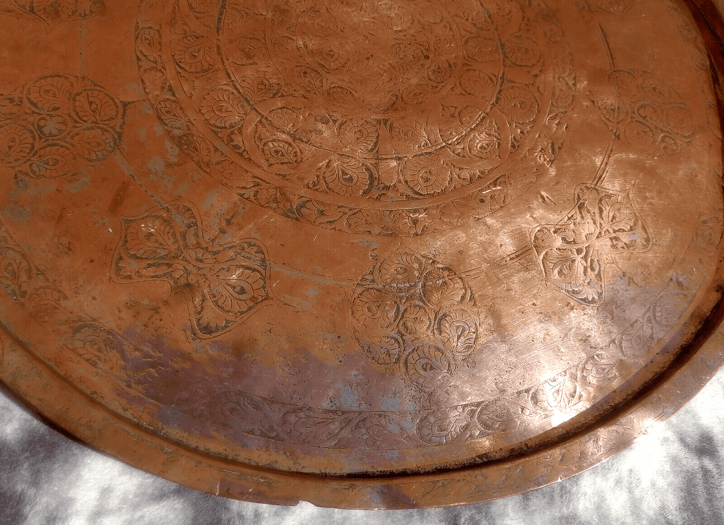 17th Century Antique Middle Eastern Turkish Ottoman Tinned Copper Charger Tray