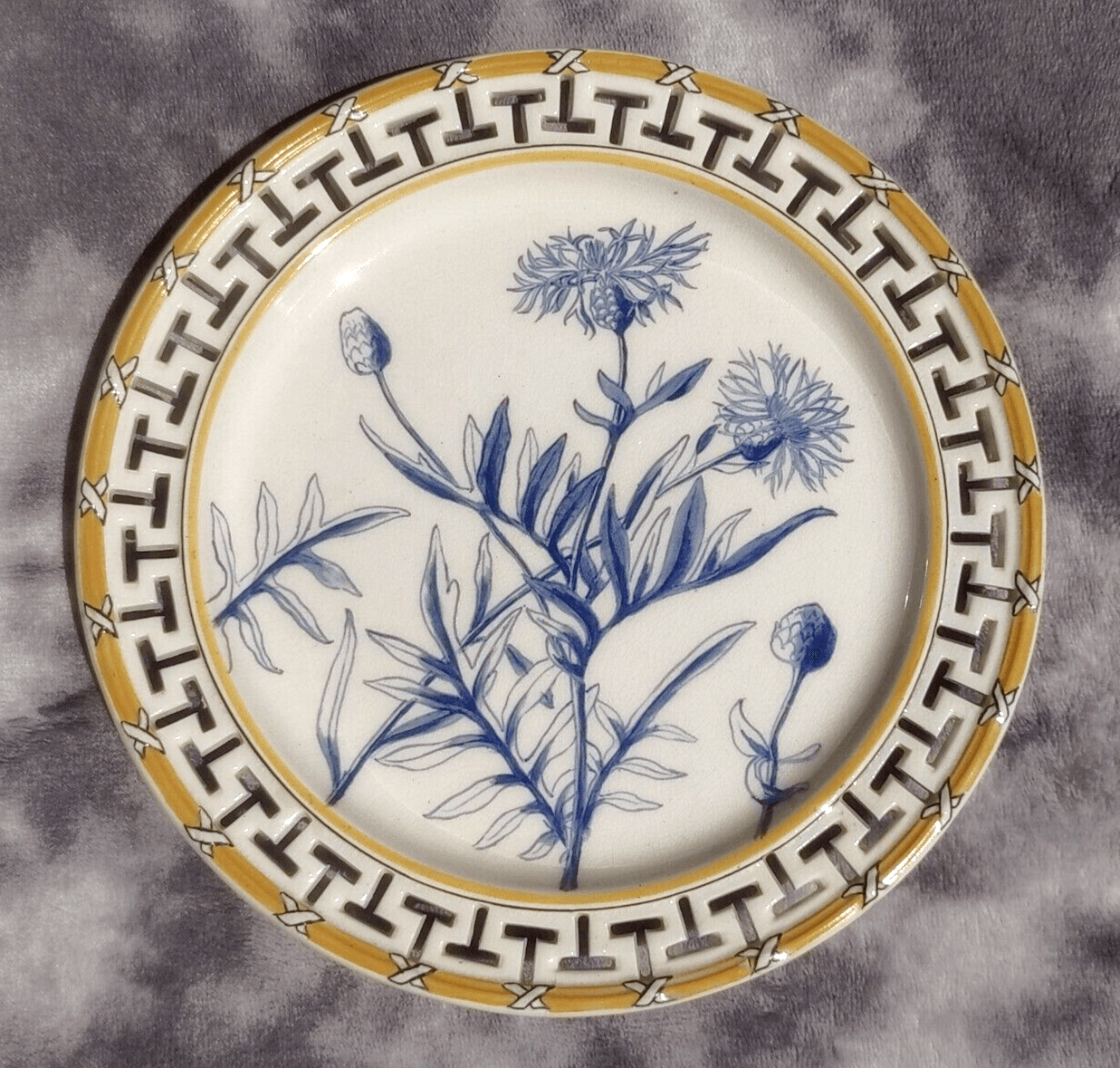 19th Century Victorian Antique Wedgwood Reticulated Greek Key Ceramic Plate - 9" - Tommy's Treasure