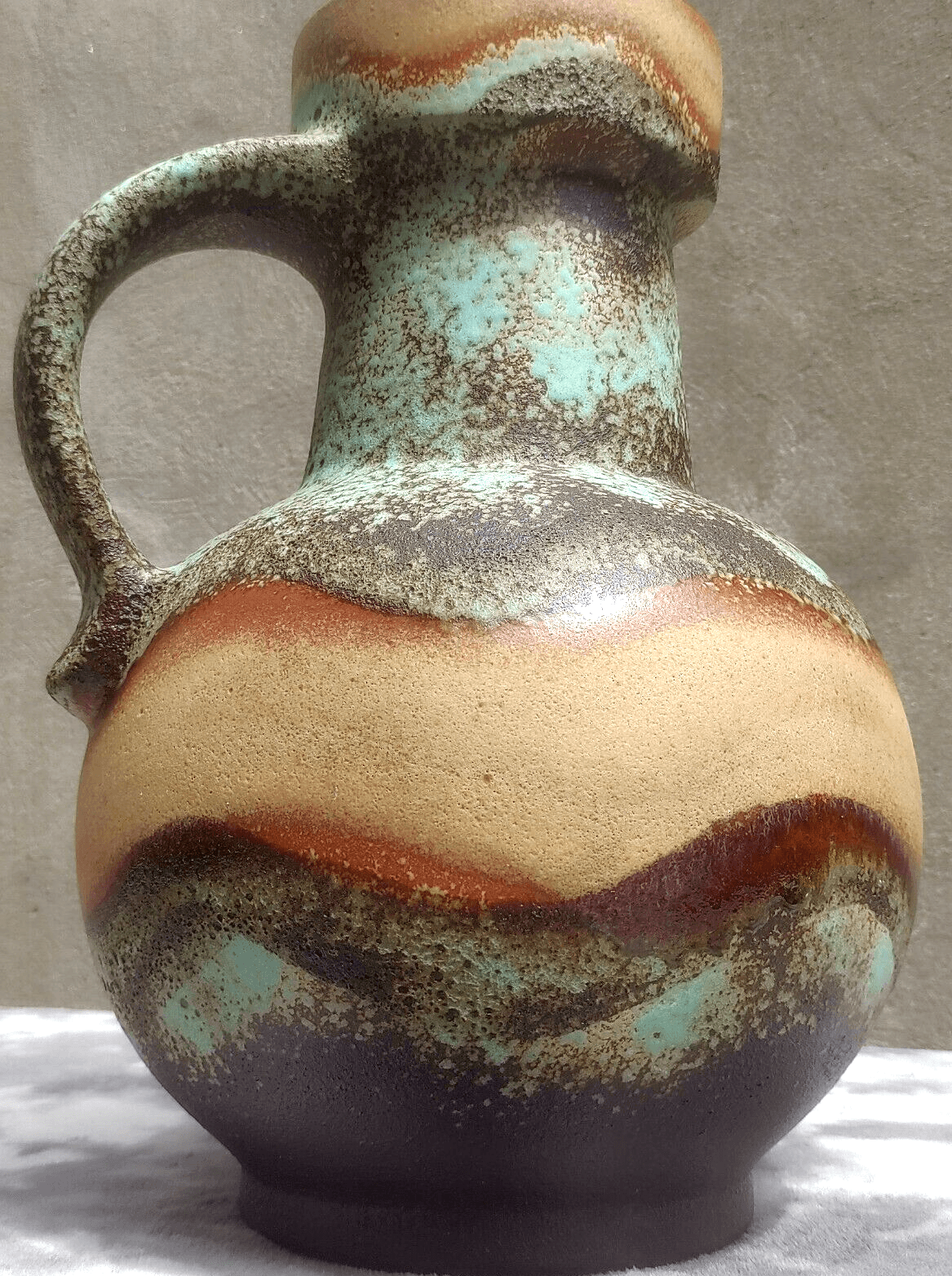 Large Mid Century West German Dumler Breiden Green Fat Lava Art Pottery Jug Vase - Tommy's Treasure