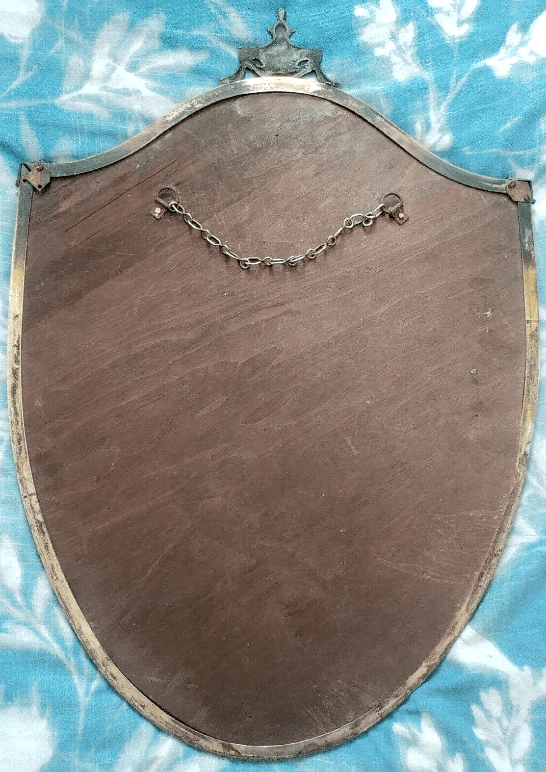 Italian 20th Century Brass Frame Bevel Edged Shield Wall Mirror - Gio Ponti Style - 67cm - Tommy's Treasure