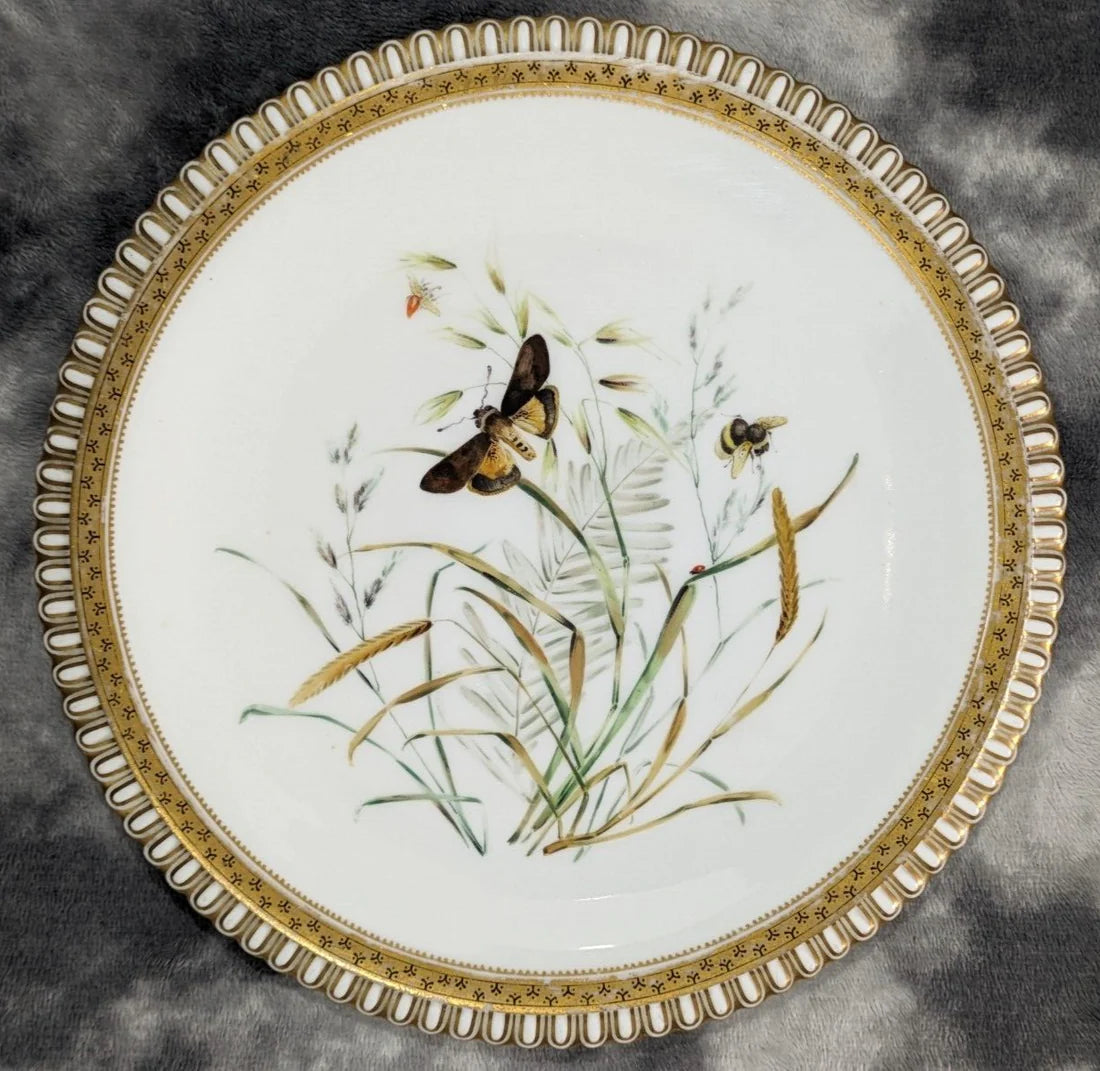 19th Century Aesthetic Movement Royal Worcester Hand painted Butterfly Bee Plate Victorian Antique