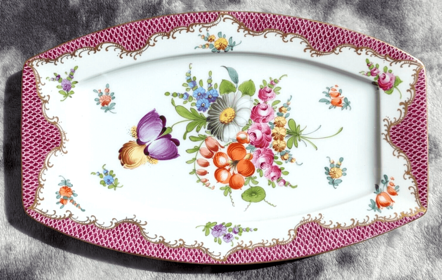 Antique German Dresden Hand Painted Porcelain Serving Plate Tray Platter - 28 cm - Tommy's Treasure