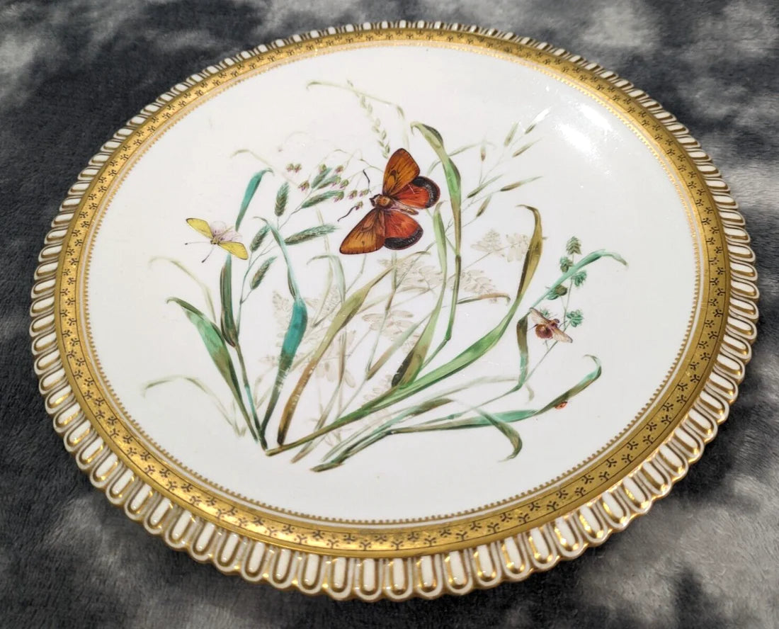19th Century Aesthetic Movement Royal Worcester Hand painted Butterfly Plate Victorian Antique