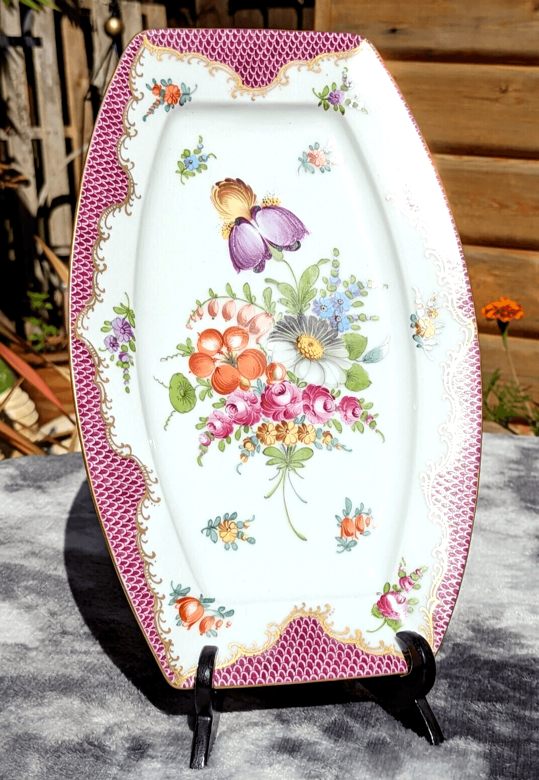 Antique German Dresden Hand Painted Porcelain Serving Plate Tray Platter - 28 cm - Tommy's Treasure