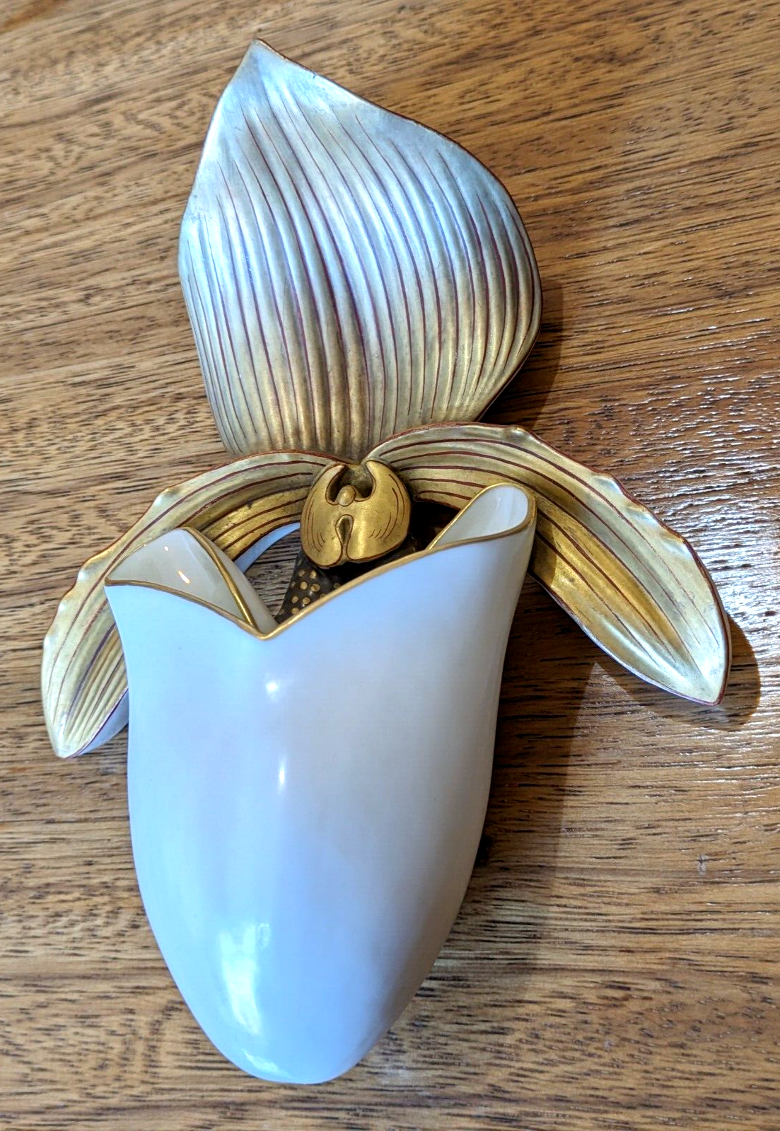 Rare 19th Century Royal Worcester English Porcelain Gilt Orchid Wall Pocket Vase