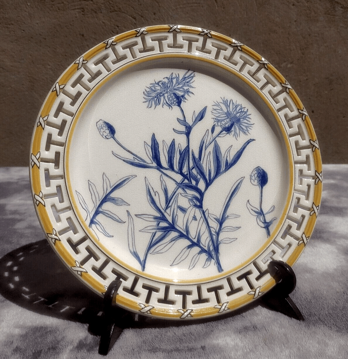 19th Century Victorian Antique Wedgwood Reticulated Greek Key Ceramic Plate - 9" - Tommy's Treasure