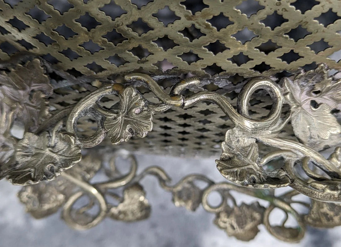 Ornate Victorian Silver Plated Centerpiece Jardiniere Basket Antique Grapes Vines