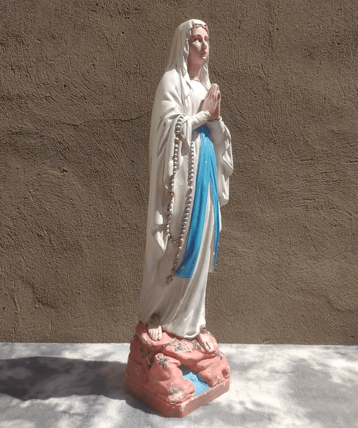 French 20th Century Plaster Chalkware Virgin Mary Figure signed Corneille Toulouse - Tommy's Treasure