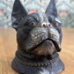 19th Century Cold Painted Spelter French Bull Dog Inkwell Collar Novelty Antique