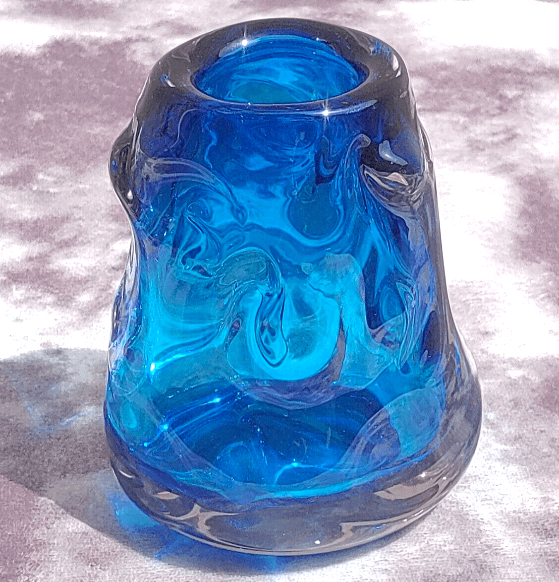 Vintage Mid Century Whitefriars Blue Glass Knobbly Vase #9608 Wilson/Dye - Tommy's Treasure