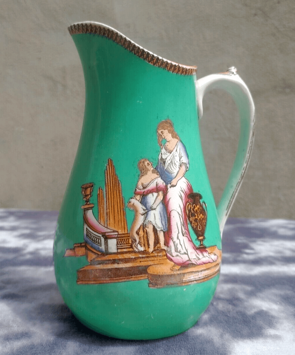 19th Century Victorian Antique Porcelain Grand Tour Neoclassical Grecian Ewer Jug - Tommy's Treasure