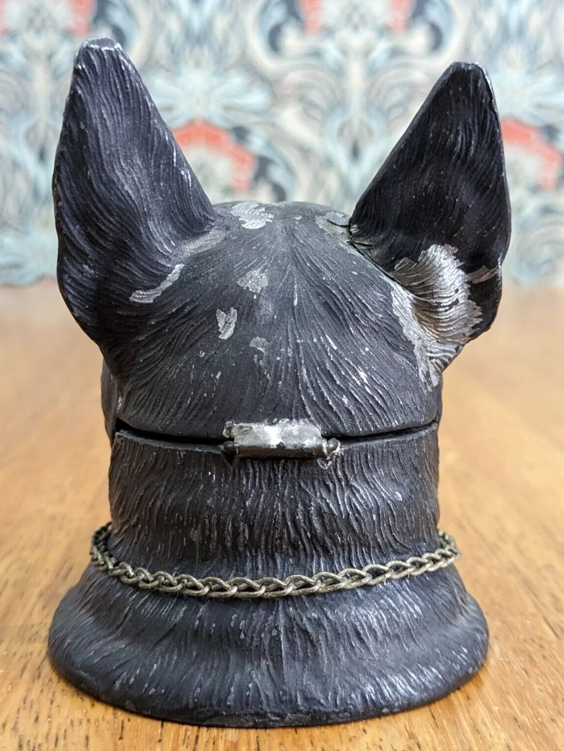 19th Century Cold Painted Spelter French Bull Dog Inkwell Collar Novelty Antique